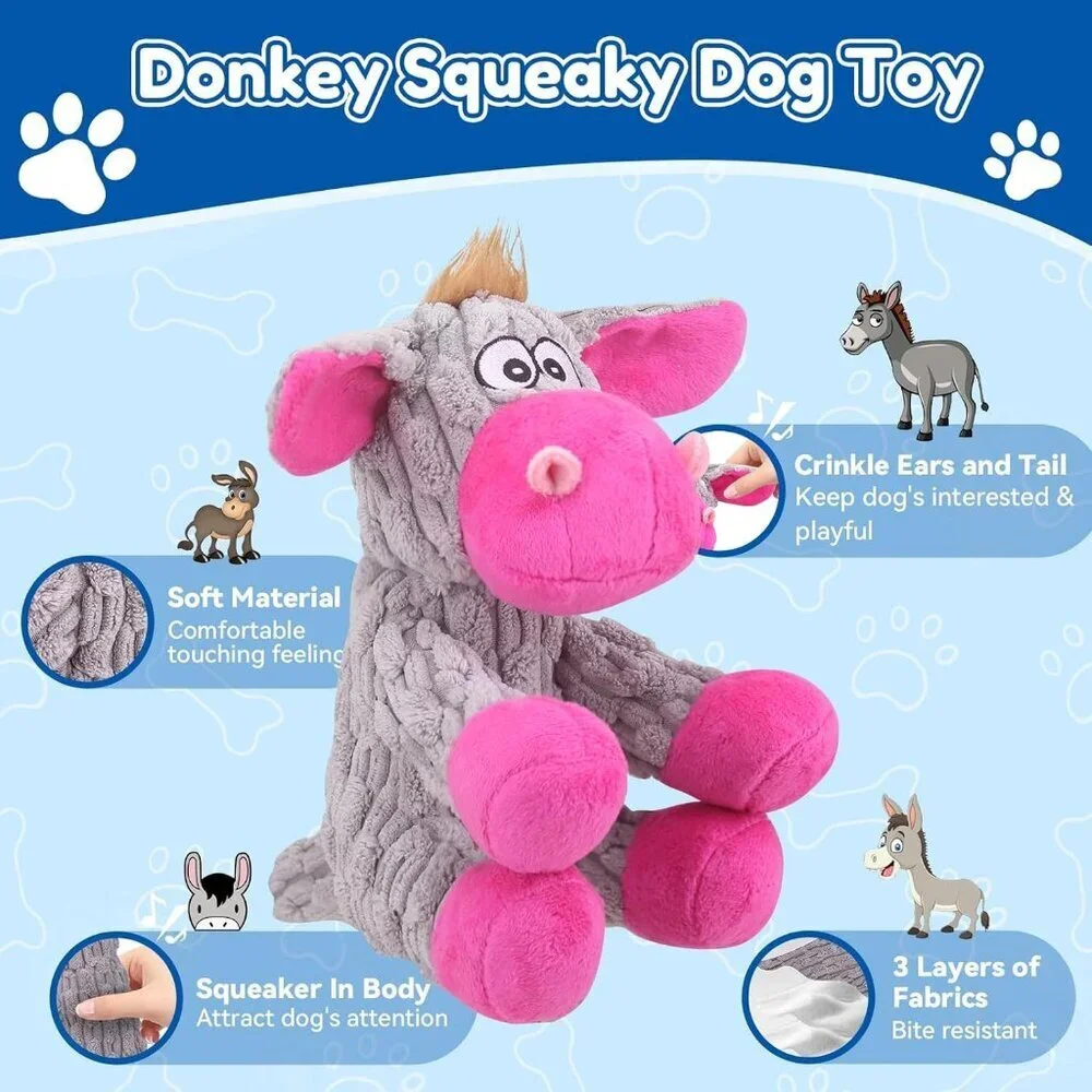 Plush Chew Toys for Large Dogs Tough Crinkle Stuffed Animal Squeaky Interactive